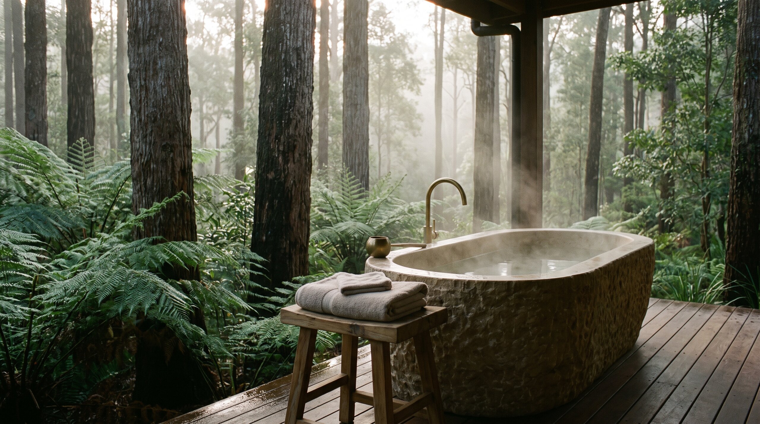 A stone tub filled hot